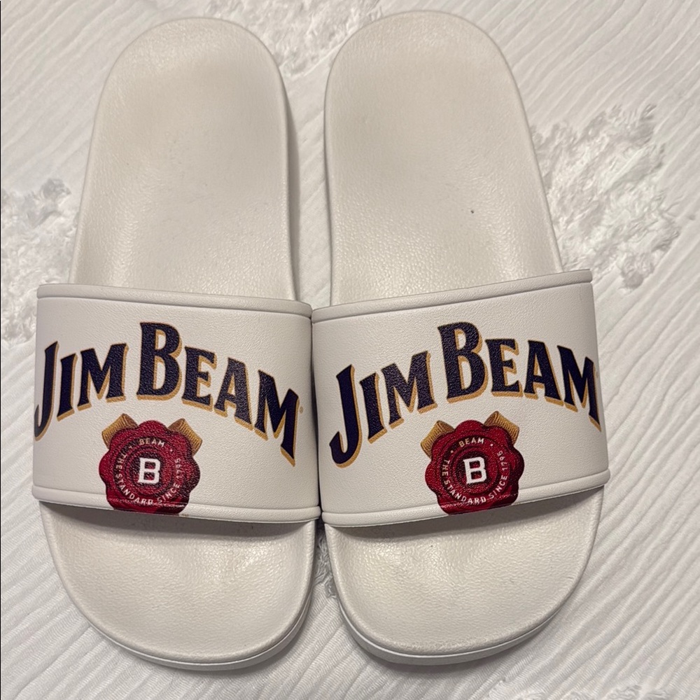 Jim Beam White Slide Sandals